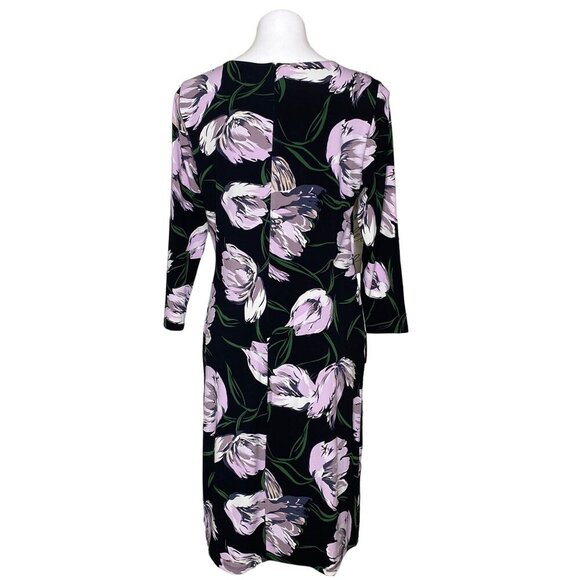 Ann Taylor Factory Floral Print Black & Lilac Dress 3/4 Sleeves Size 10 - Picture 5 of 9